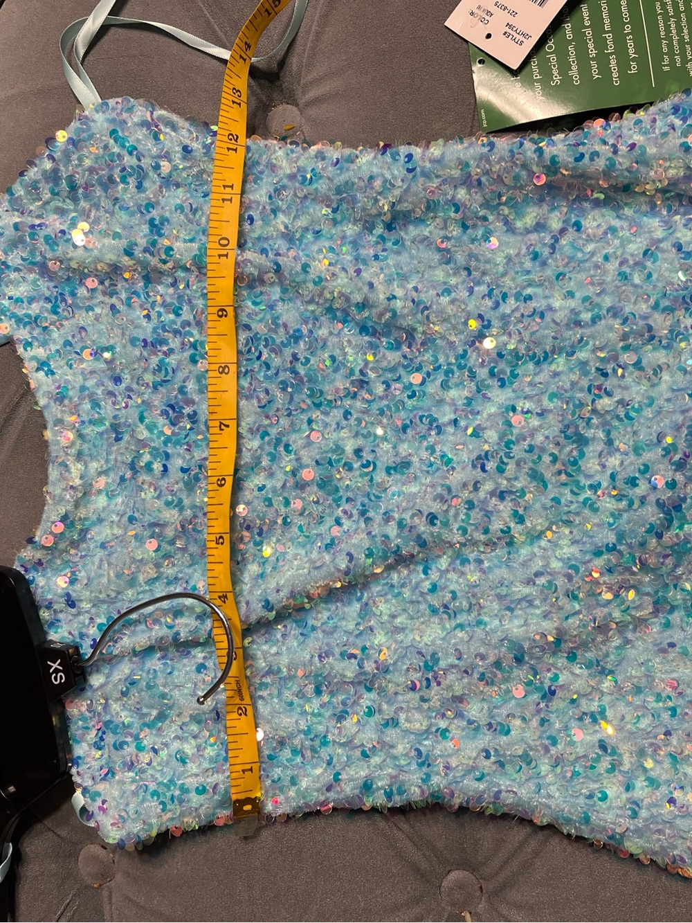 B. Smart Light Blue Sequin Mini Dress - Picture 9 of 11